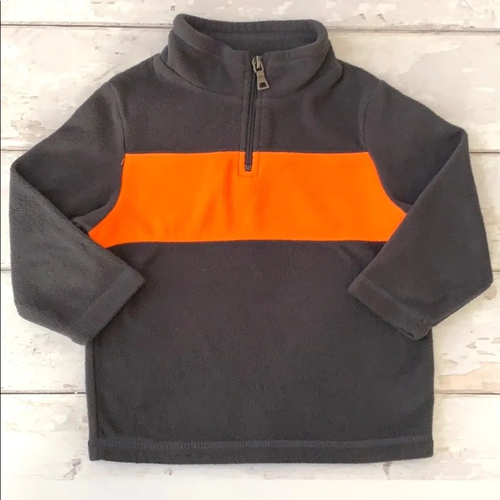 Boys 2T Fleece Pullover 3/4 Zip Sweater Gray Orange Toddler Kids 1989 Place